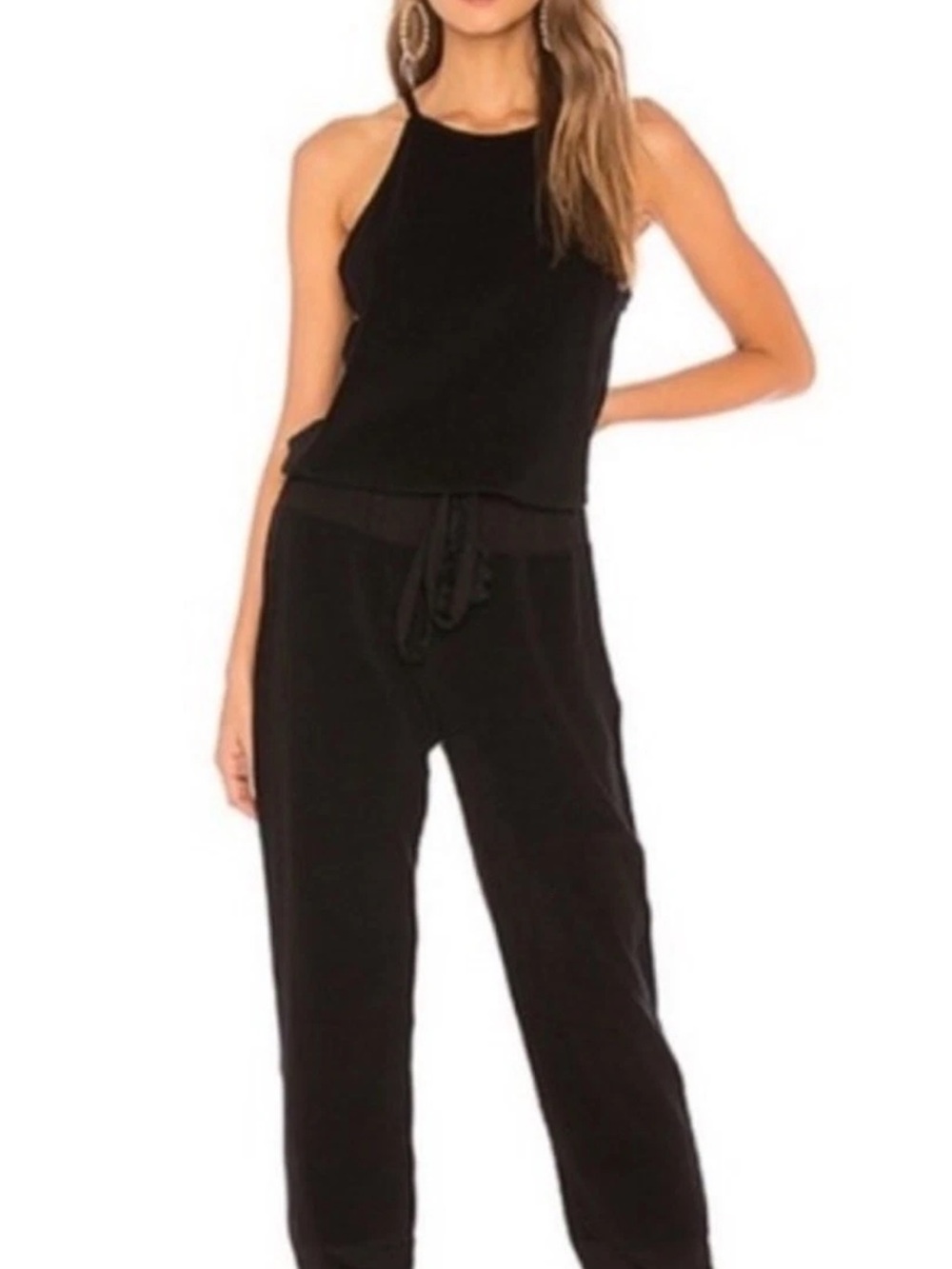 Young Fabulous & Broke Black Halter Track Jumpsuit